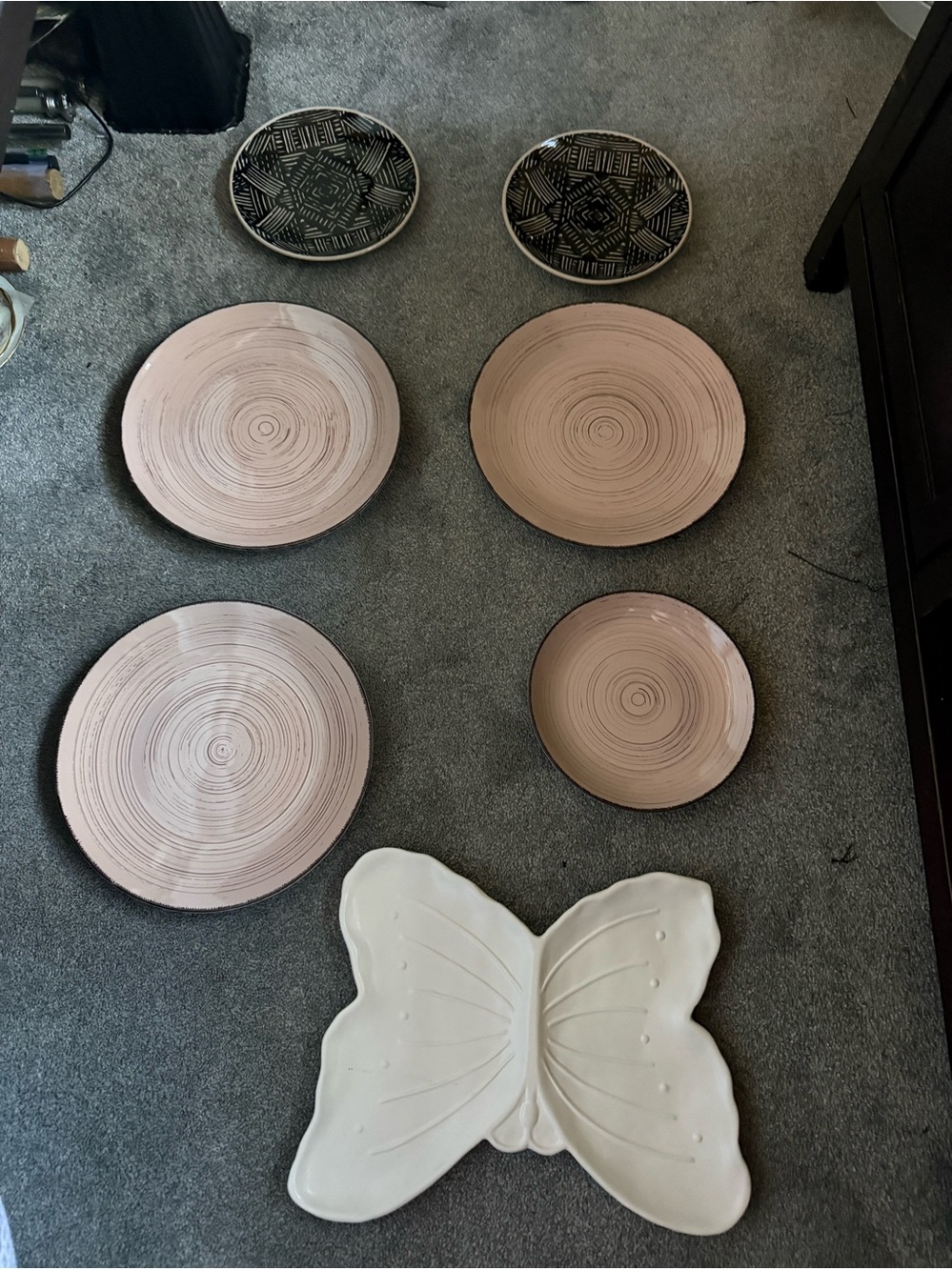 Set of Decorative Ceramic Plates & Butterfly Platter - Blush Pink, Black, White